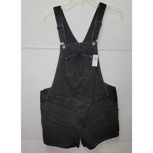 Old Navy Maternity Denim Short Overalls M Black Washed Cotton Grunge Y2K Western